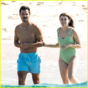 Taylor Lautner Goes Shirtless at the Beach During Honeymoon with New Wife Tay Dome!