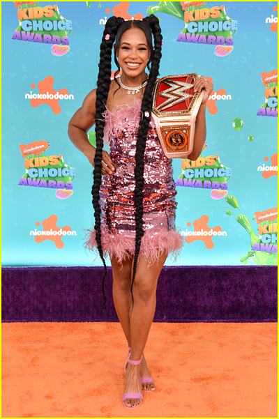 Bianca Belair on the Kids' Choice Awards Orange Carpet
