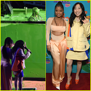 Halle Bailey & Awkwafina Dunk 'The Little Mermaid' Co-Star Melissa McCarthy in Slime-Filled Tank at Kids' Choice Awards