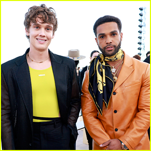 Netflix Stars Hunter Doohan & Lucien Laviscount Meet Up at Versace Fashion Show in LA